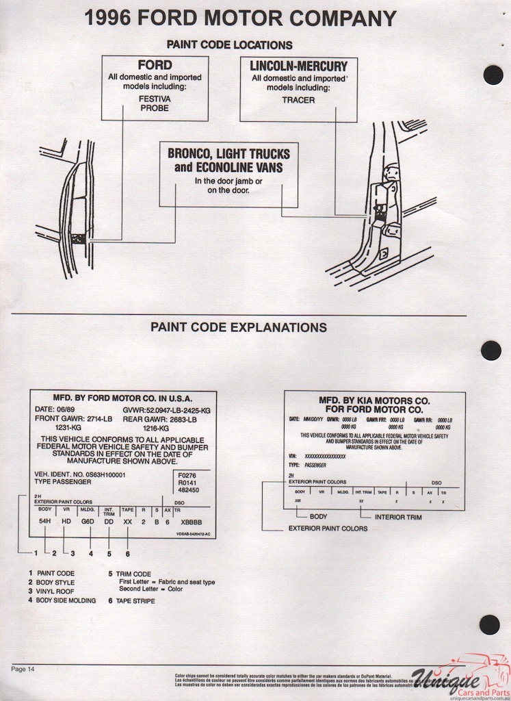 1996 Ford Paint Charts DuPont 10